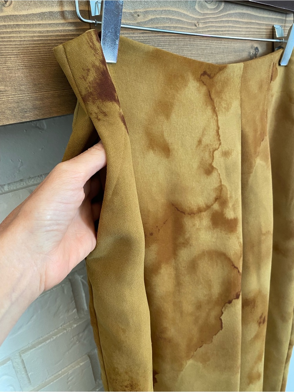OAK + FORT Wide-Leg Tie-Dye Culotte Pants in Mustard Brown Sz Large Goblincore - Picture 3 of 14
